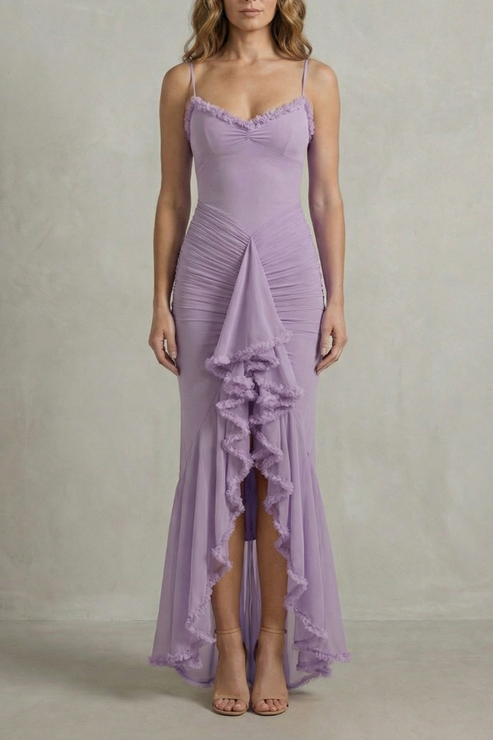 Phoebe – Feminine ruffle allure – Sleeveless high low maxi dress