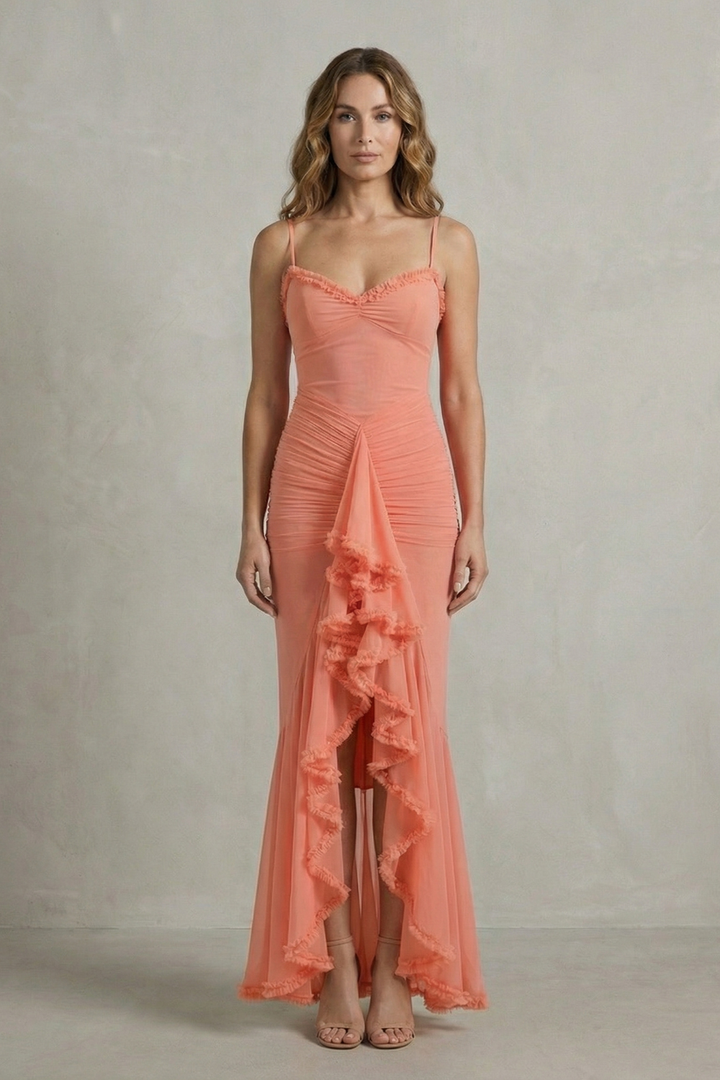 Phoebe – Feminine ruffle allure – Sleeveless high low maxi dress
