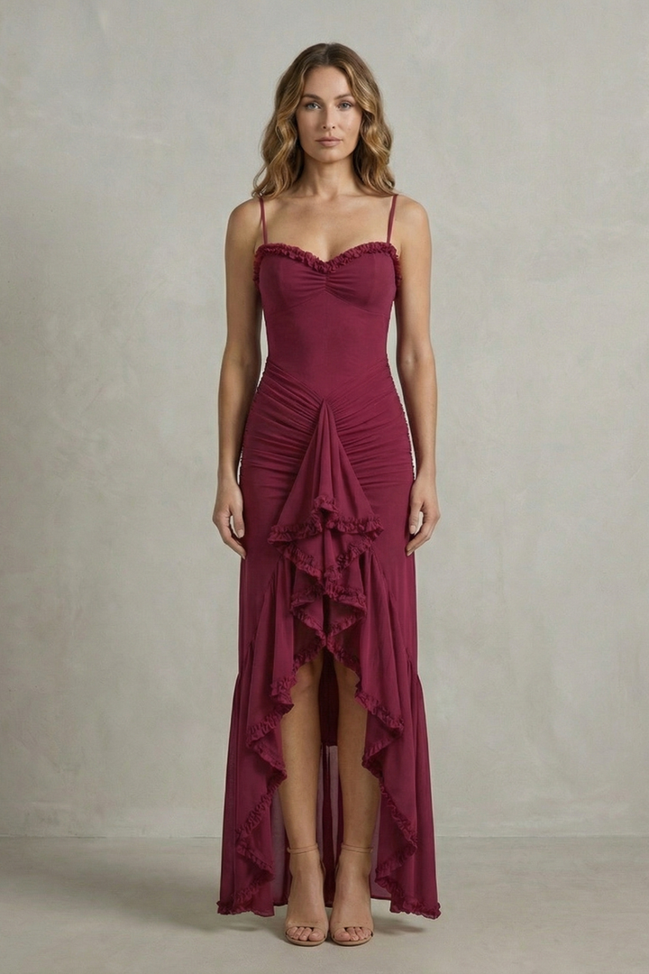 Phoebe – Feminine ruffle allure – Sleeveless high low maxi dress