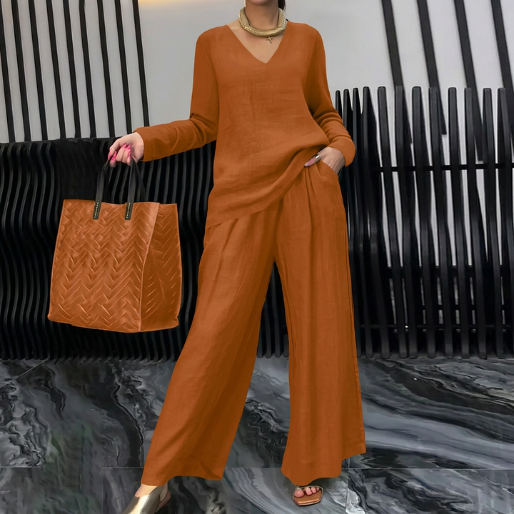 Pia - Women Cotton V-neck Co-Ord Set