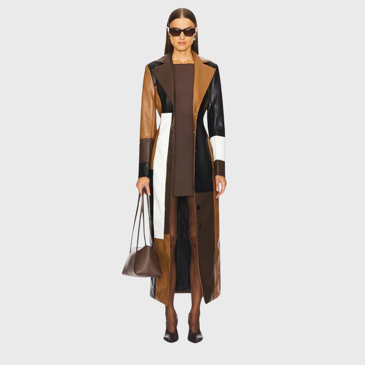 Amarra Stylish Patchwork Long Coat for Women - Elena Harper