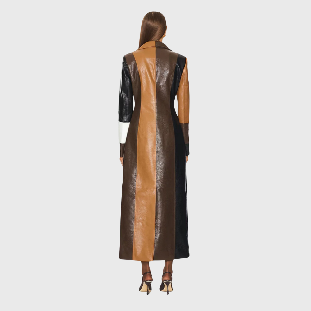Amarra Stylish Patchwork Long Coat for Women, view 3 - Elena Harper