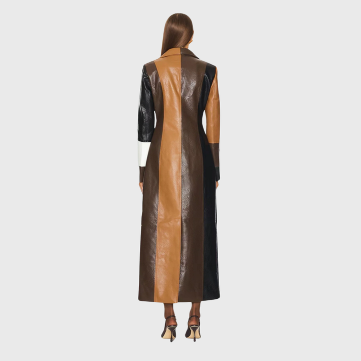 Amarra Stylish Patchwork Long Coat for Women, view 3 - Elena Harper