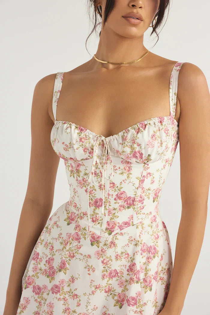 Women's Lace-Up Corset Midi Dress for Elegant Style