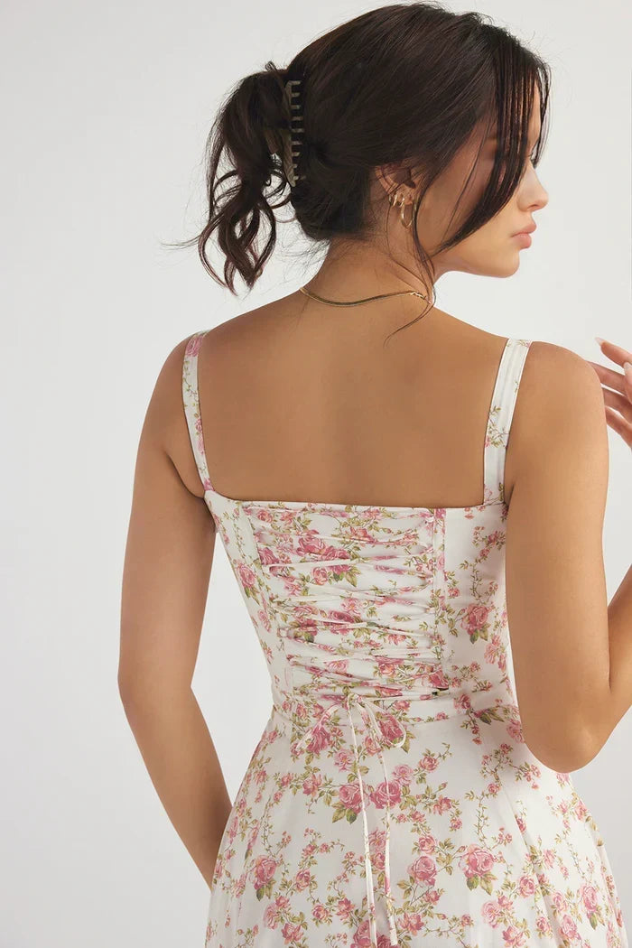 Women's Lace-Up Corset Midi Dress for Elegant Style