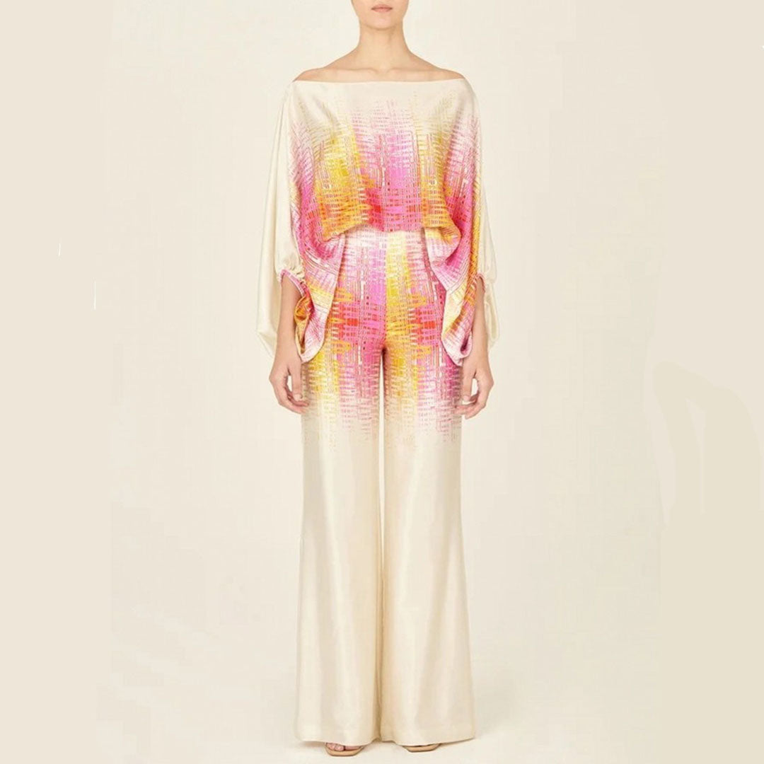 Two-Piece Satin Set with Asymmetrical Shoulder for Women – Elegant, Fluid, Lightweight