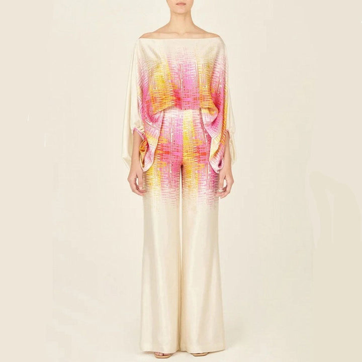 Two-Piece Satin Set with Asymmetrical Shoulder for Women – Elegant, Fluid, Lightweight