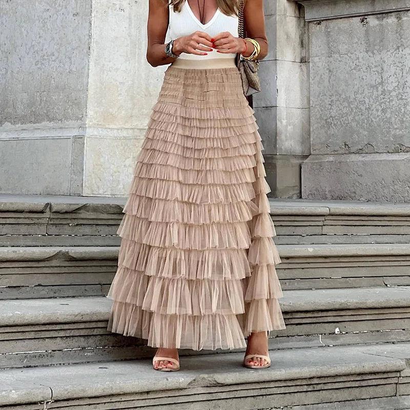 Beryl | Elegant Pleated Mesh Midi Skirt