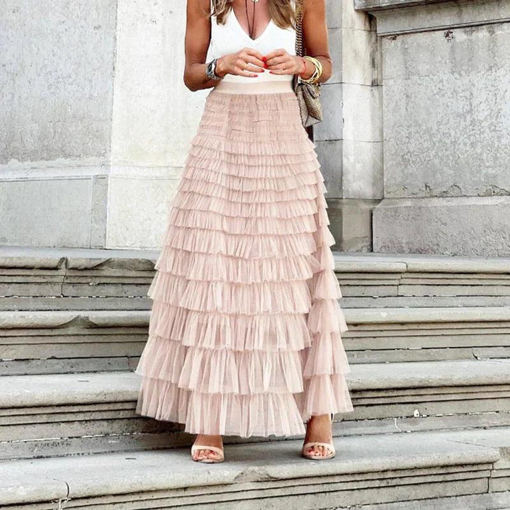 Beryl | Elegant Pleated Mesh Midi Skirt