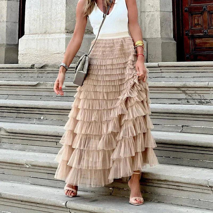 Beryl | Elegant Pleated Mesh Midi Skirt