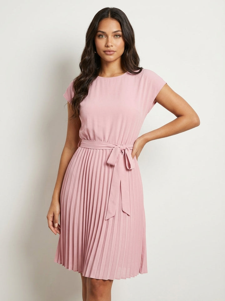 Midi Pleated Dress for Women – Belted and Elegant