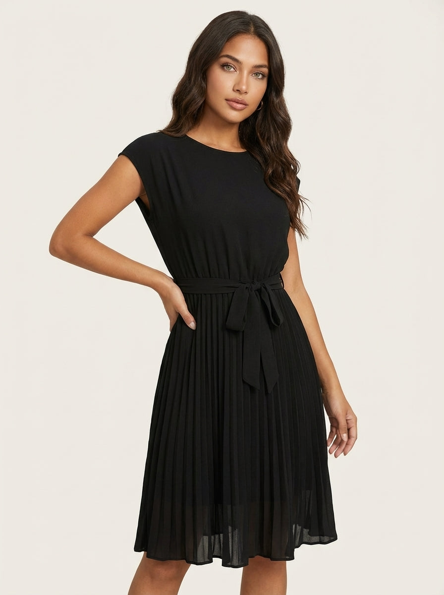 Midi Pleated Dress for Women – Belted and Elegant