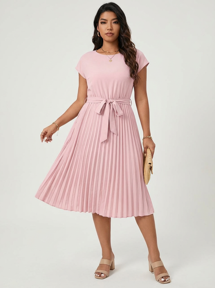 Midi Pleated Dress for Women – Belted and Elegant