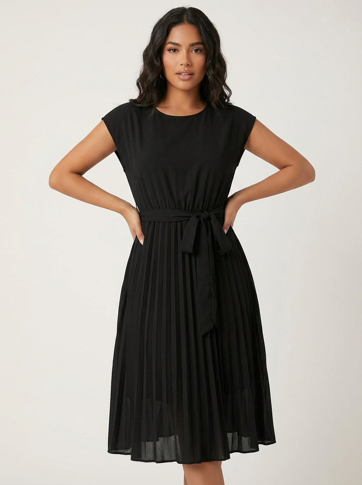 Midi Pleated Dress for Women – Belted and Elegant