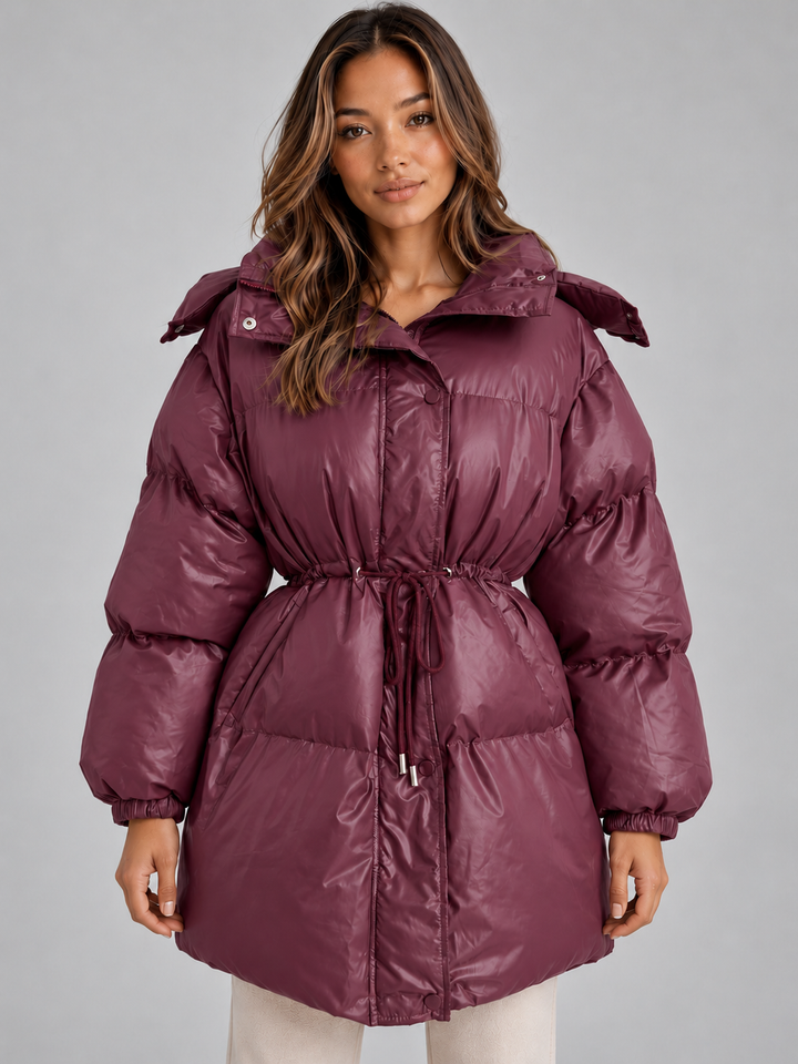 Women's Hooded Puffer Coat – Padded Drawstring Waist