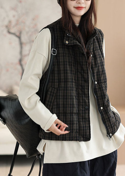 Women's Vest with Check Pattern and Loose Fit