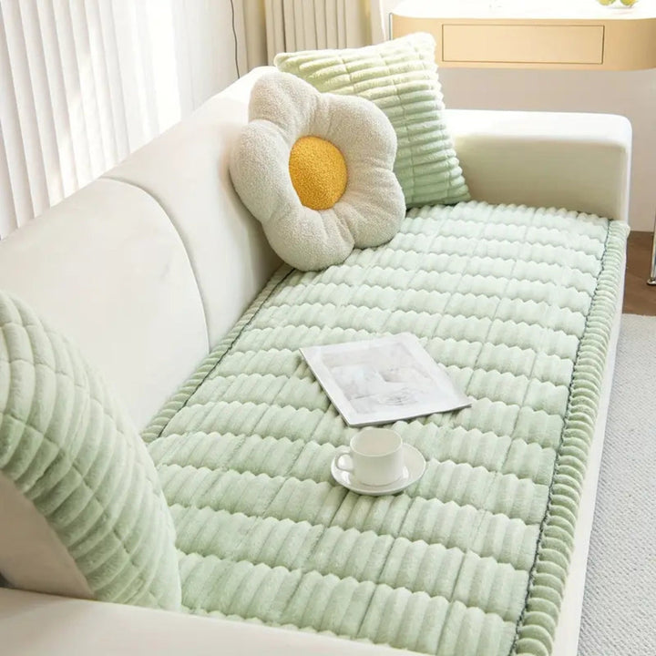 Plush Sofa Protector Mat - Non-Slip Fleece Comfort & Style