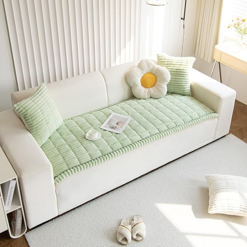 Plush Sofa Protector Mat - Non-Slip Fleece Comfort & Style