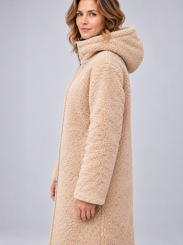 Women's Reversible Long Hooded Puffer Coat, view 5 - Elena Harper