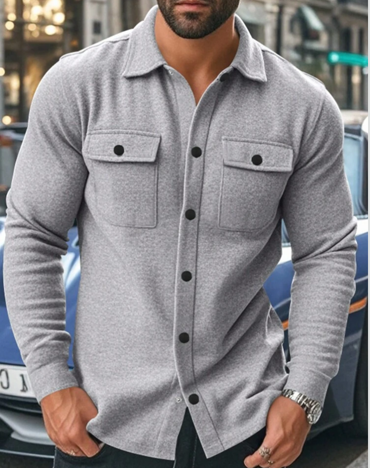 Men's Overshirt Jacket with Long Sleeves and Chest Pockets