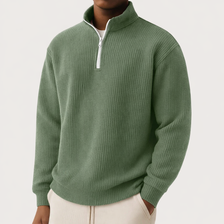 Men's Pullover Slim Silhouette Long Sleeve with Zip Collar