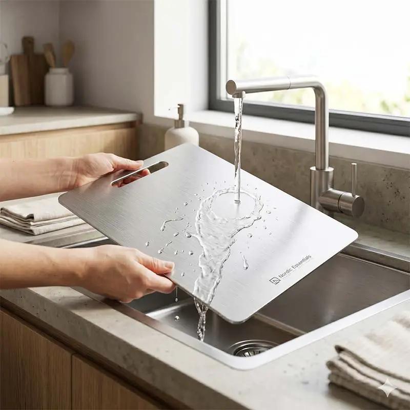 Stainless Steel Cutting Board Double-Sided - Antibacterial Kitchen Board Knife-Friendly