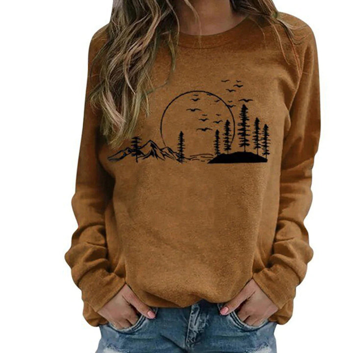 Women's Crewneck Sweatshirt with Nature Graphic Print