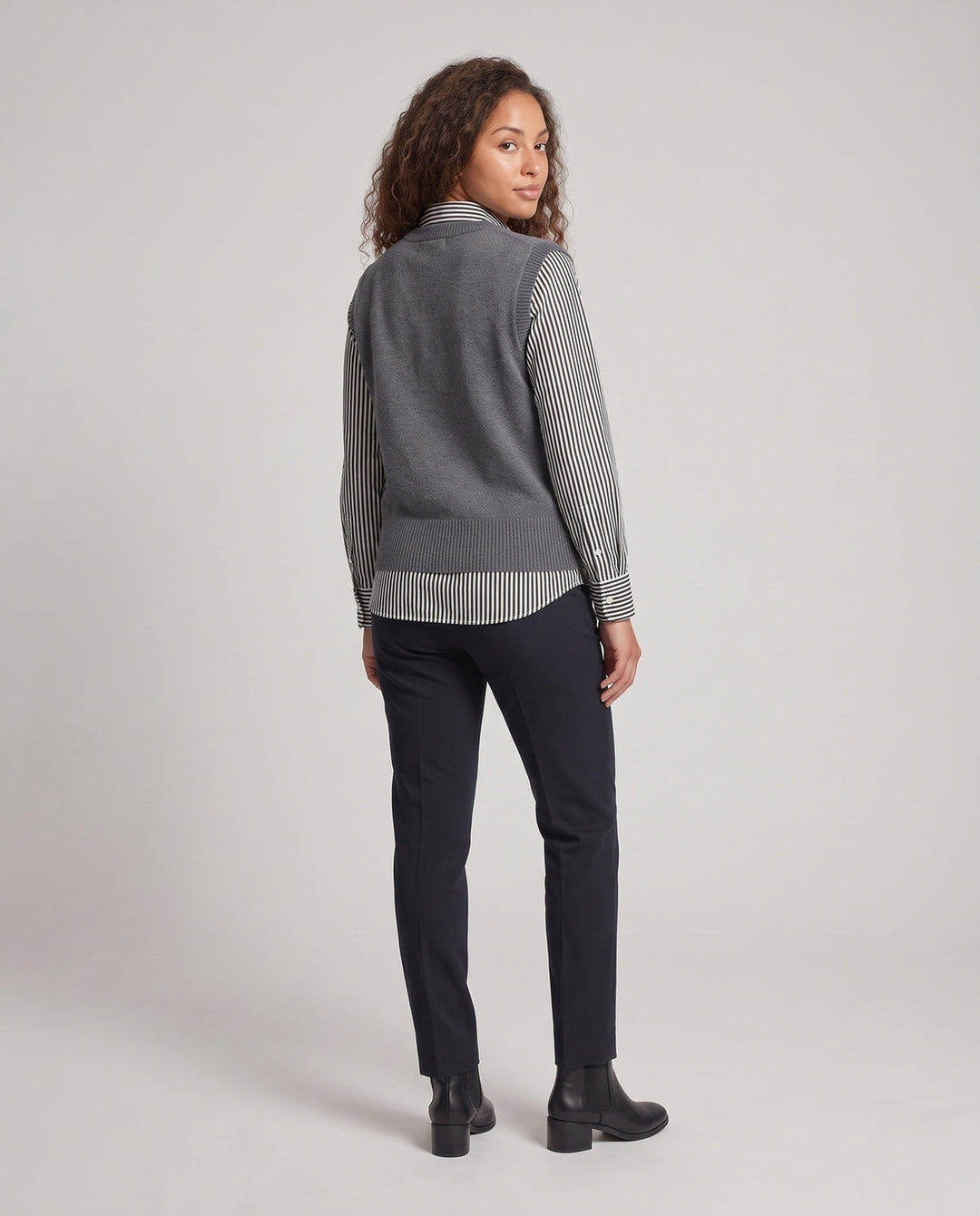 Women's Sleeveless Knit Vest in Layering Look with Asymmetrical Button Placket Echo Archive, view 4 - Elena Harper