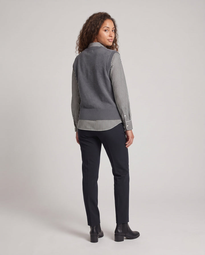 Women's Sleeveless Knit Vest in Layering Look with Asymmetrical Button Placket Echo Archive, view 4 - Elena Harper