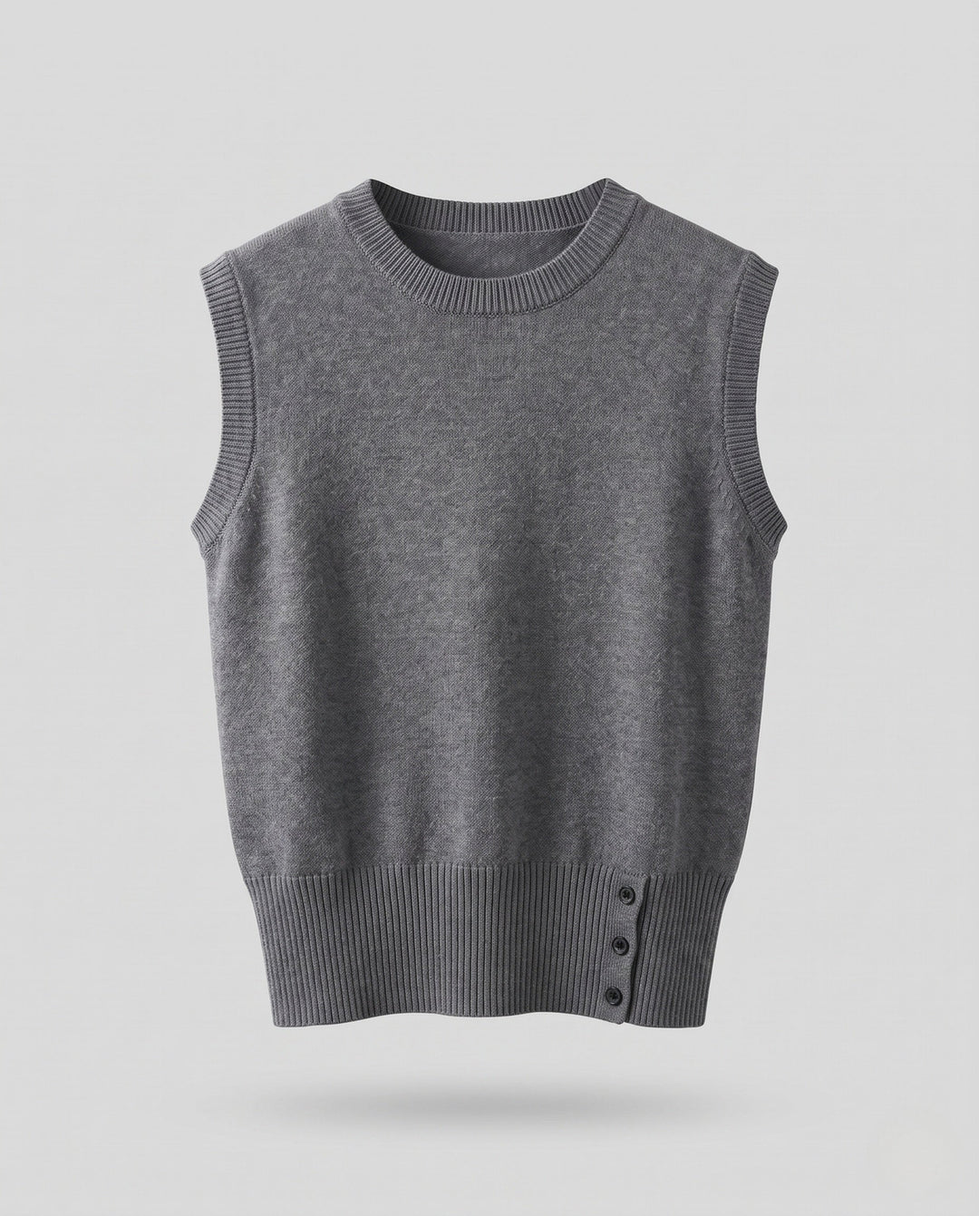 Women's Sleeveless Knit Vest in Layering Look with Asymmetrical Button Placket Echo Archive, view 5 - Elena Harper