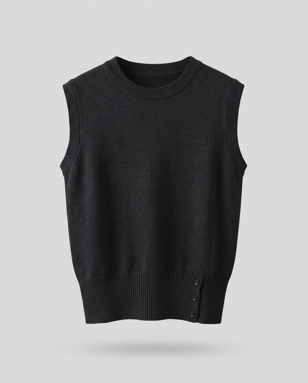 Women's Sleeveless Knit Vest in Layering Look with Asymmetrical Button Placket Echo Archive, view 7 - Elena Harper