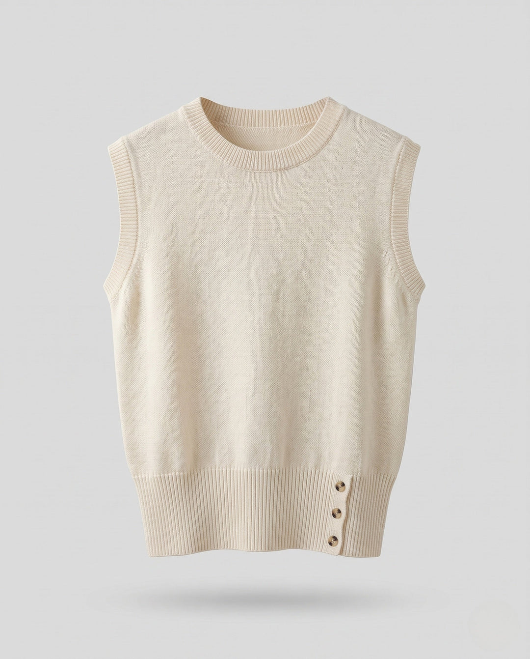 Women's Sleeveless Knit Vest in Layering Look with Asymmetrical Button Placket Echo Archive, view 6 - Elena Harper