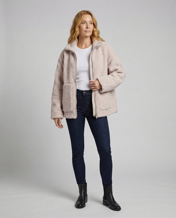 Ladies Teddy Jacket with High Collar and Zipper