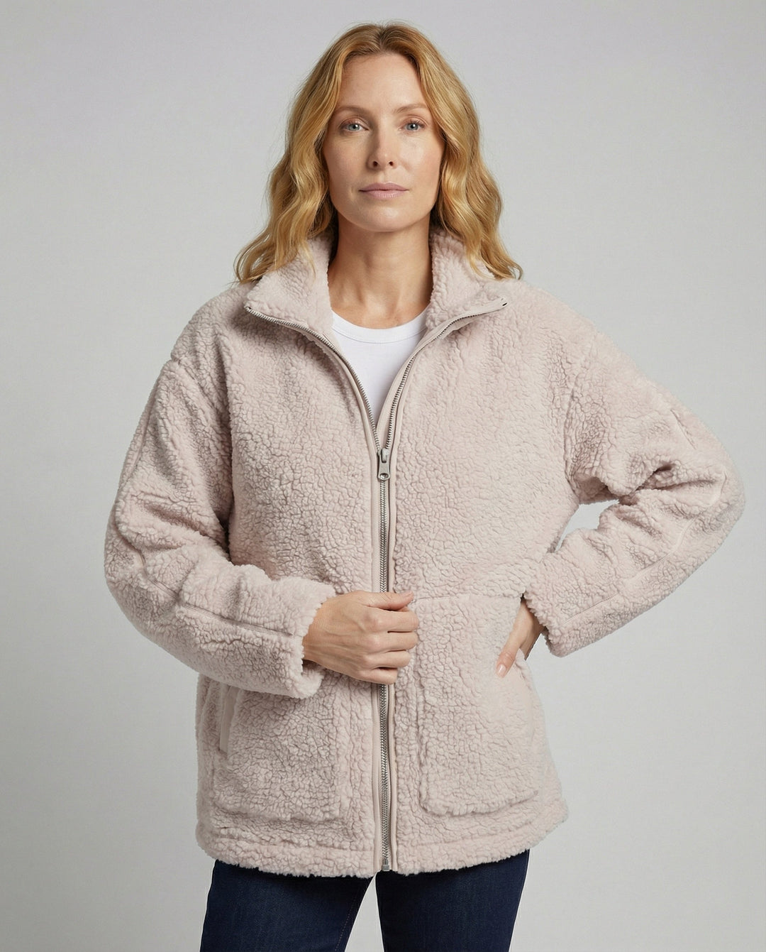 Ladies Teddy Jacket with High Collar and Zipper