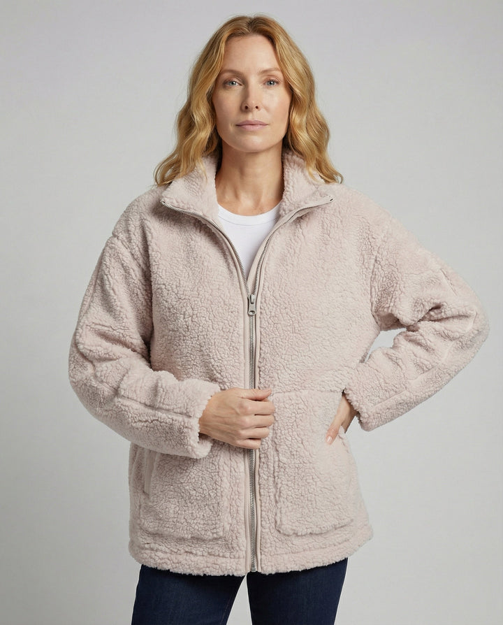 Ladies Teddy Jacket with High Collar and Zipper