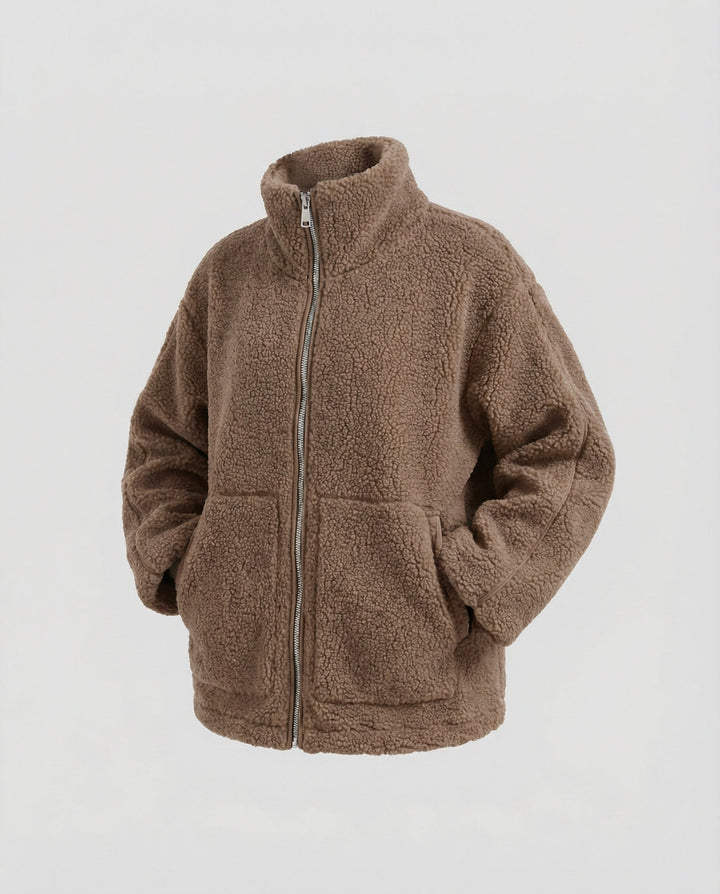 Ladies Teddy Jacket with High Collar and Zipper