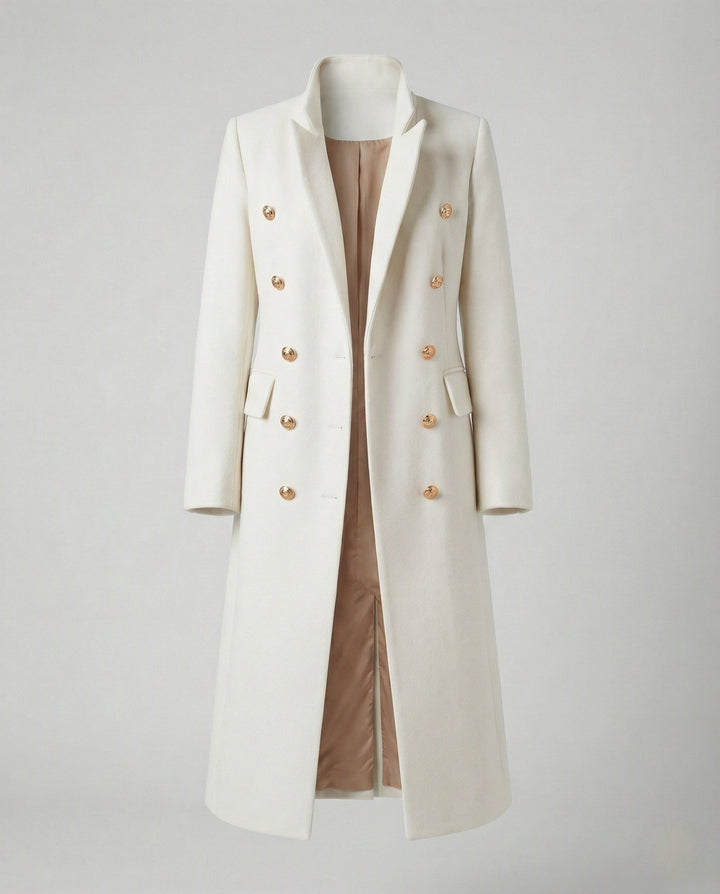 Women's Double-Breasted Long Blazer Coat with Notched Lapel
