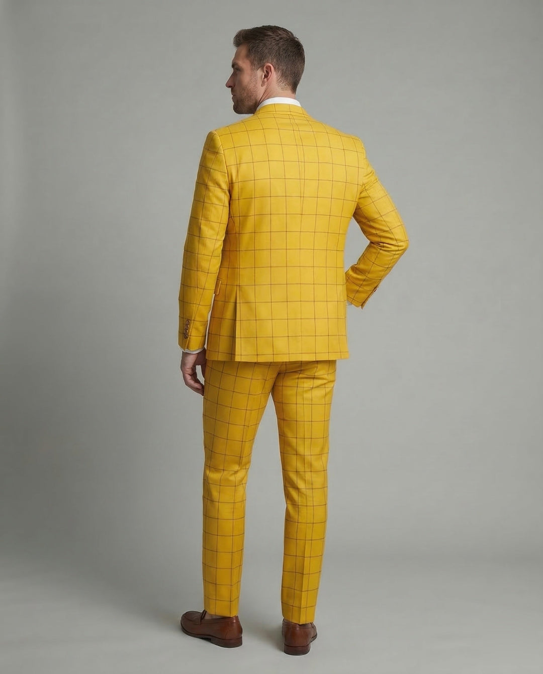 Business Suit Wool Blend Check Slim Fit for Men