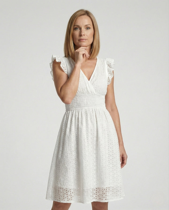 Ladies Ajour Lace Dress with V-Neck