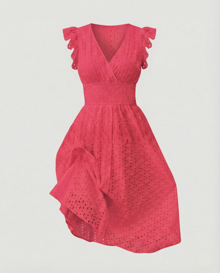 Ladies Ajour Lace Dress with V-Neck