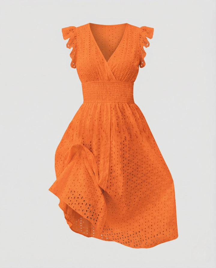 Ladies Ajour Lace Dress with V-Neck