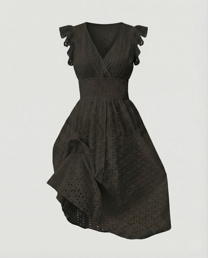 Ladies Ajour Lace Dress with V-Neck