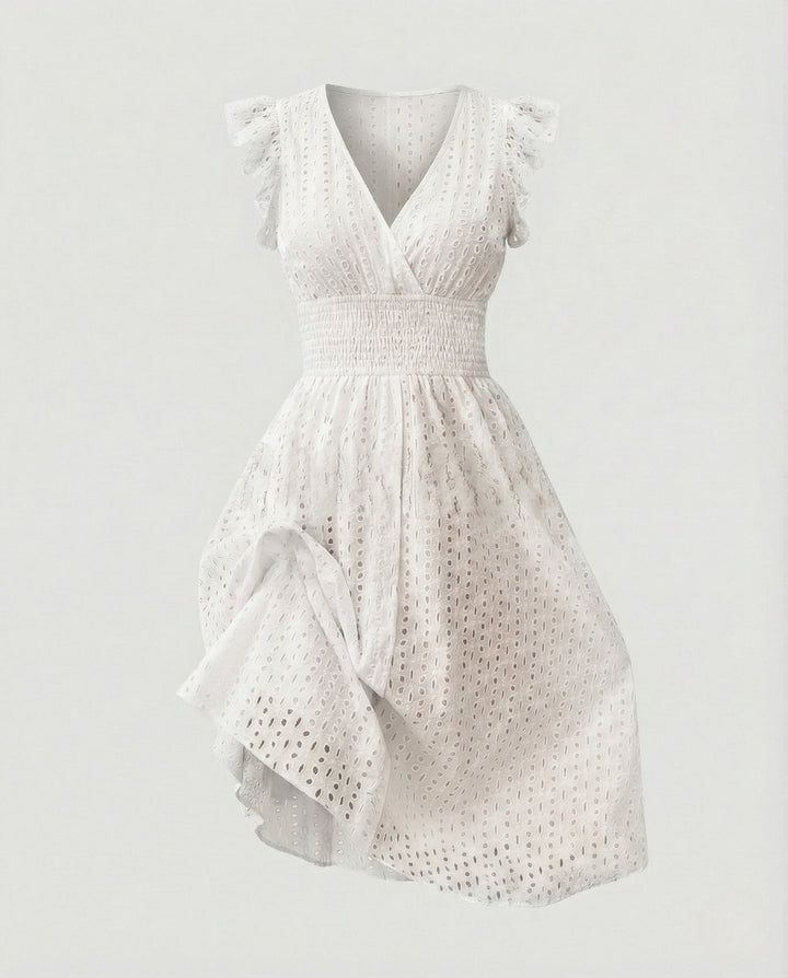 Ladies Ajour Lace Dress with V-Neck