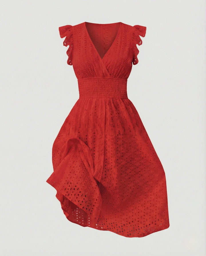 Ladies Ajour Lace Dress with V-Neck