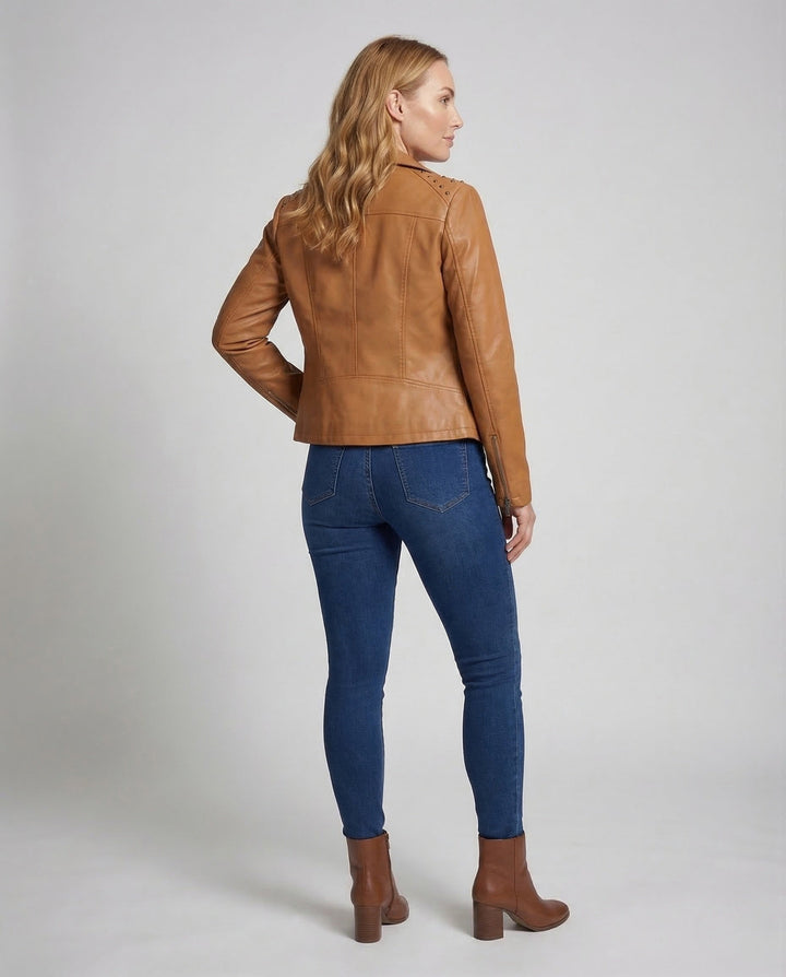 Women's Biker Jacket Faux Leather Studs