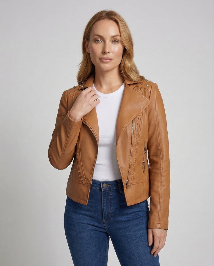 Women's Biker Jacket Faux Leather Studs