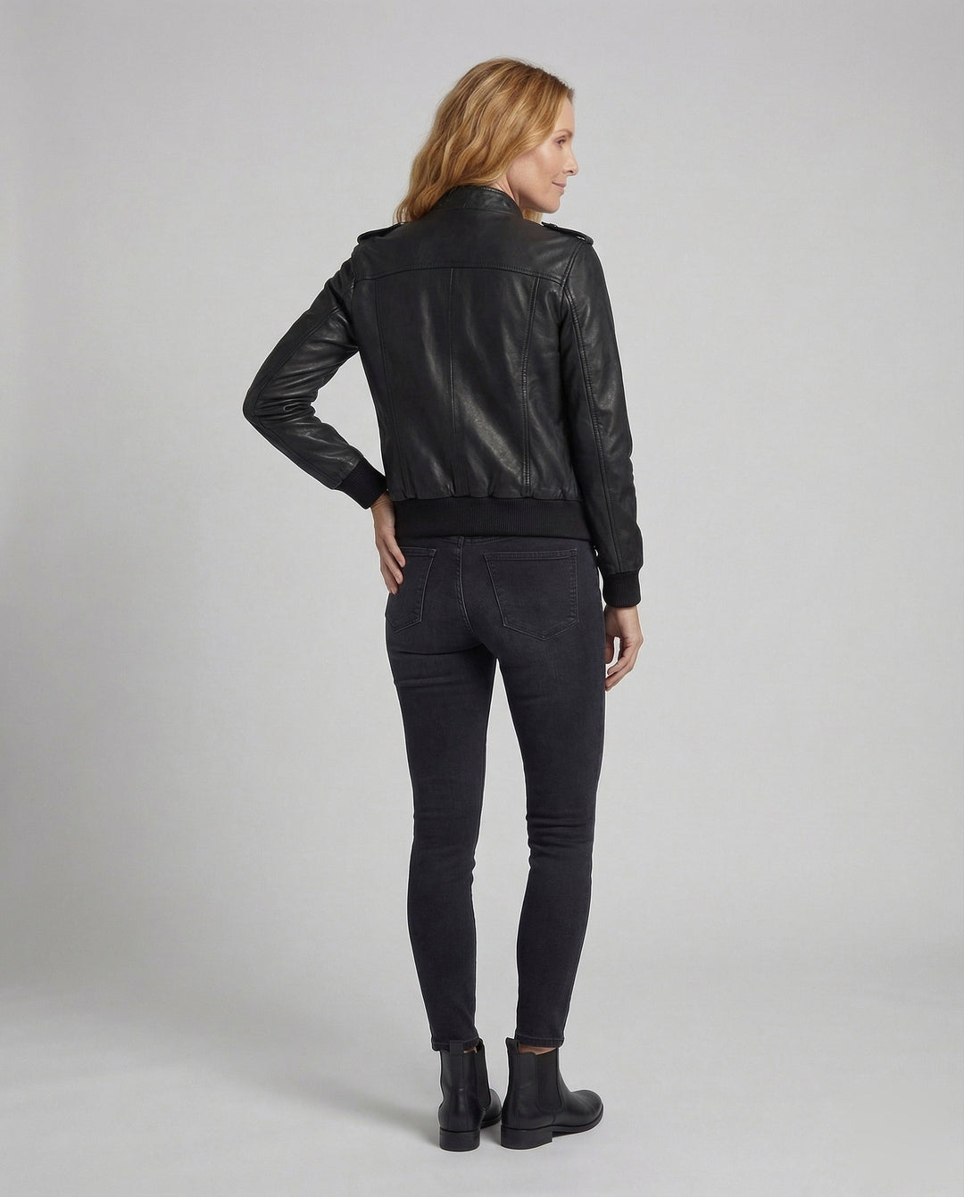 Women's Tailored Biker Jacket with Ribbed Cuffs