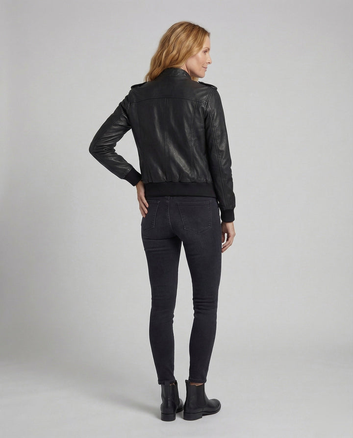 Women's Tailored Biker Jacket with Ribbed Cuffs