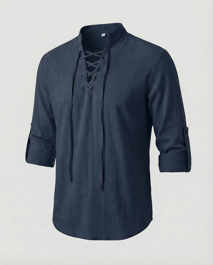 Men's Laced Collar Casual Shirt - Relaxed Fit for Summer
