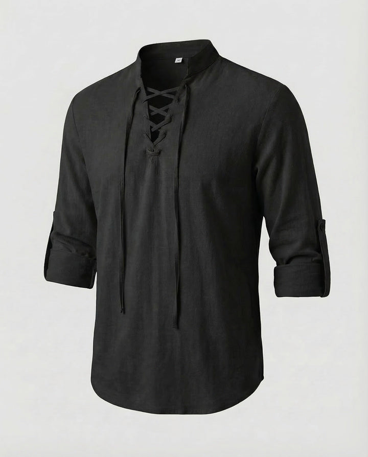 Men's Laced Collar Casual Shirt - Relaxed Fit for Summer